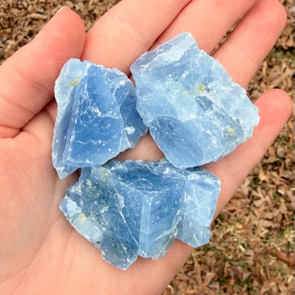 NEW! Raw Blue Calcite Mineral Specimens - Chunky Light Blue Crystals
